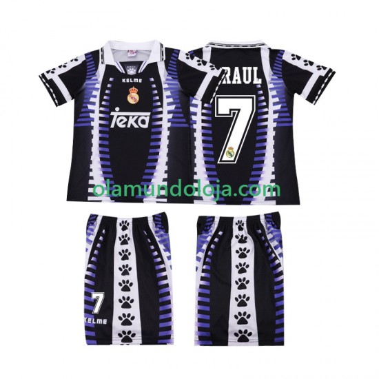 Camisola Real Madrid RAUL 7 1997 Retro Criança Equipamento Terceiro 1998 Manga Curta